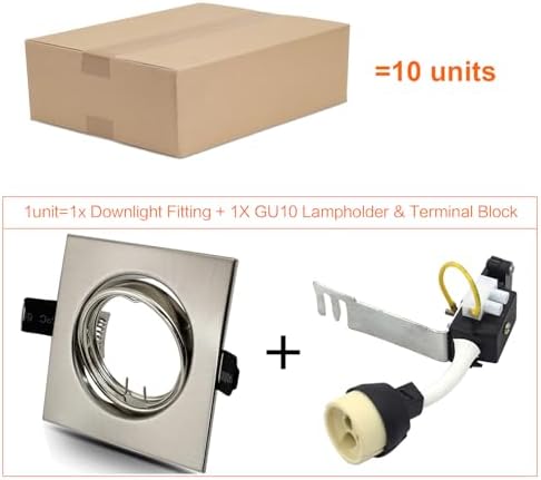 HiBay 10x GU10 Downlights Recessed LED Ceiling Lights Kitchen Spotlights Square Brushed Chrome Spot Light Fittings 240V