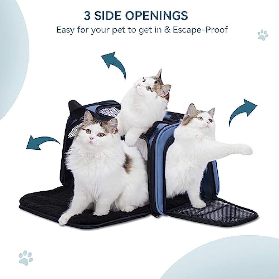 PETSFIT Cat Carrier Large with Extendable Fleece Pet Mat, Soft Cat Carrier Airline Approved with Safety Leash for Pets Up to 12 Lbs (44 * 26.5 * 27CM, Blue)