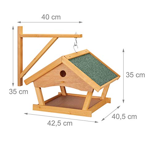 Relaxdays Bird House, Feeding Station, Wall Mounted, H x W x D: approx. 35 x 42.5 x 40.5 cm, Natural/Green