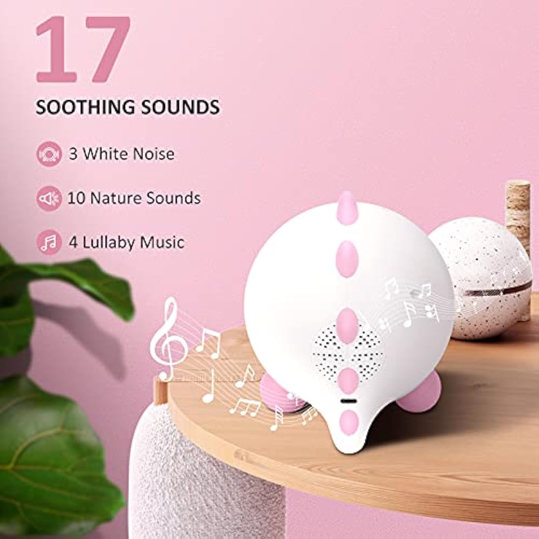 Kids Alarm Clock, Toddler Sleep Training Clock with Night Lights, Sound Machine, Time to Wake Dinosaur Alarm Clock for Children (Pink)