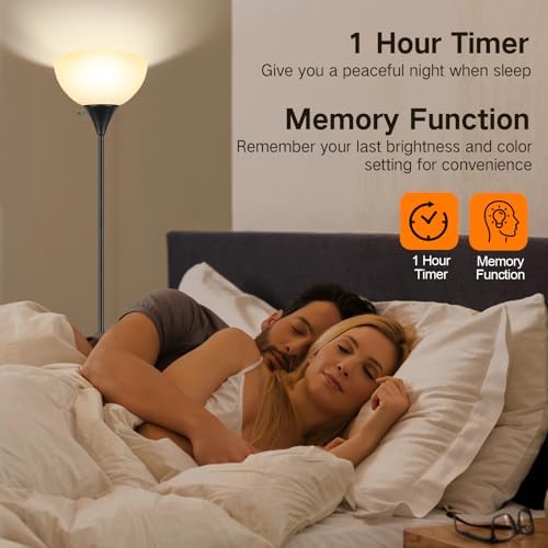 OUTON Dimmable Upligther Floor Lamp with Remote Control, 3000K-6000K Adjustable Color Temperatures, Bulb Included, 1H Timer, LED Bright Tall Torchiere Standing Lamp for Living Room, Bedroom, Office