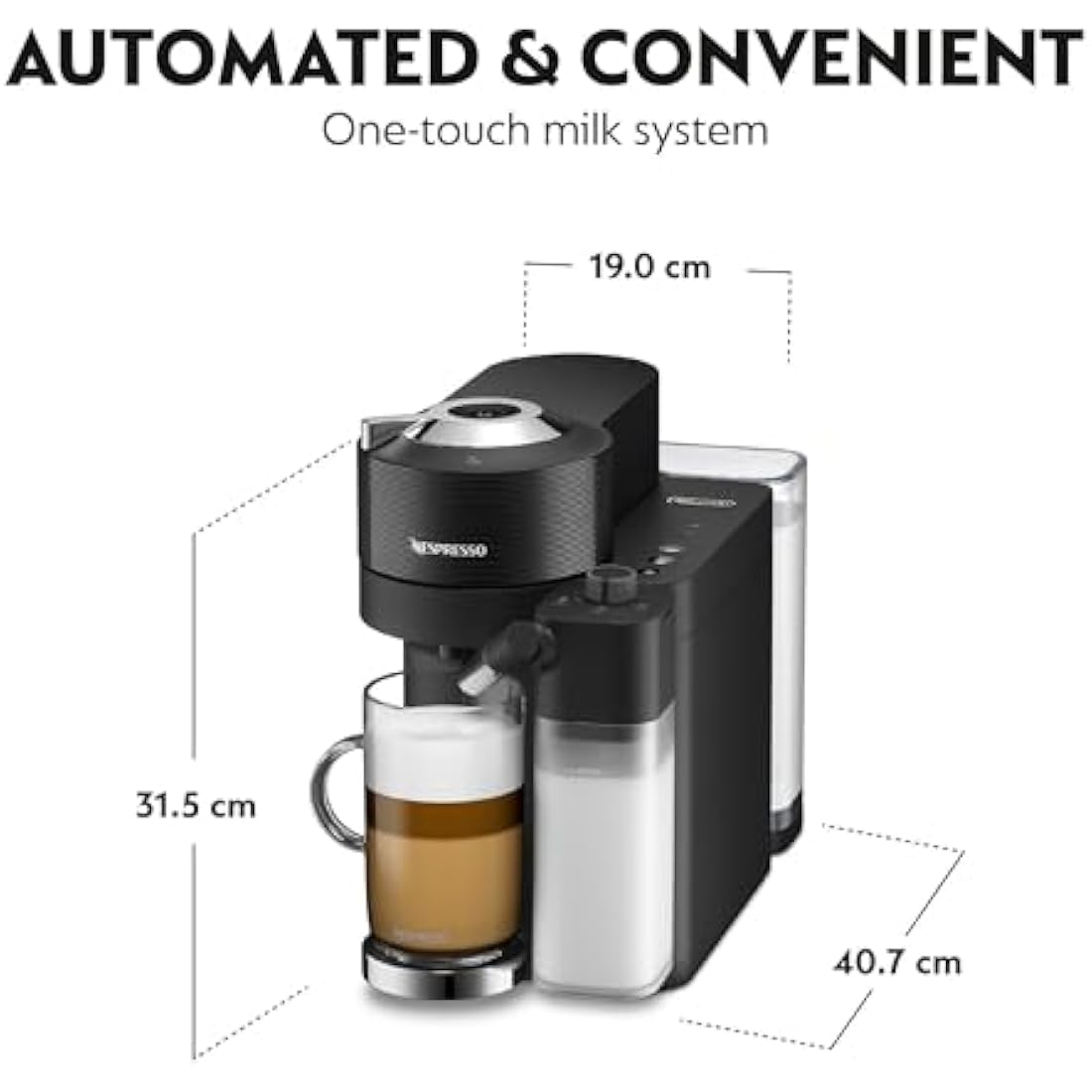Nespresso Vertuo Lattissima Coffee Machine by De'Longhi for Vertuo Coffee Pods, Latte, Cappuccino, Integrated Milk Frother, Starter Capsule Set Included, ENV300.B, Black