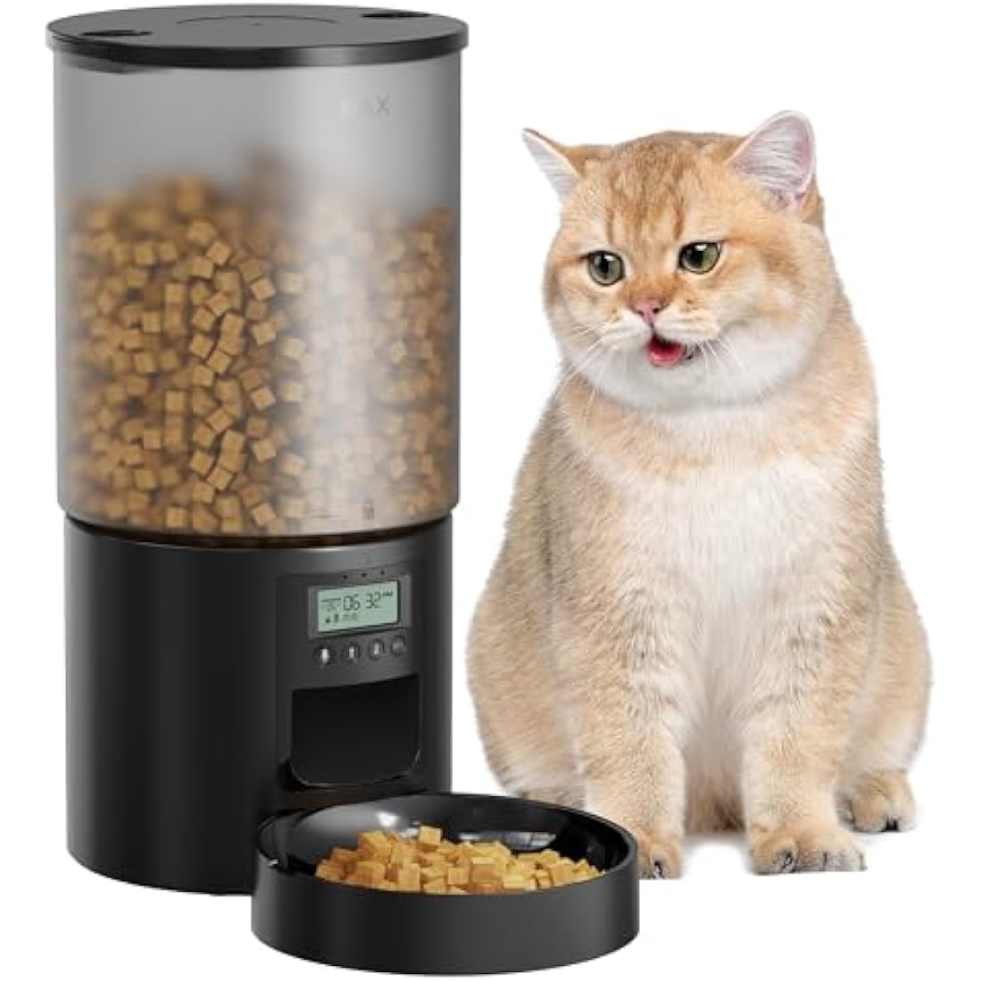 Automatic Cat Feeder Cat Food Automatic with Feeding Program Timer - 6L Feeding Bowl with Automatic Feeder - Dry Food Dispenser Automatic for Cats and Dogs Black - 10s Call for Eating