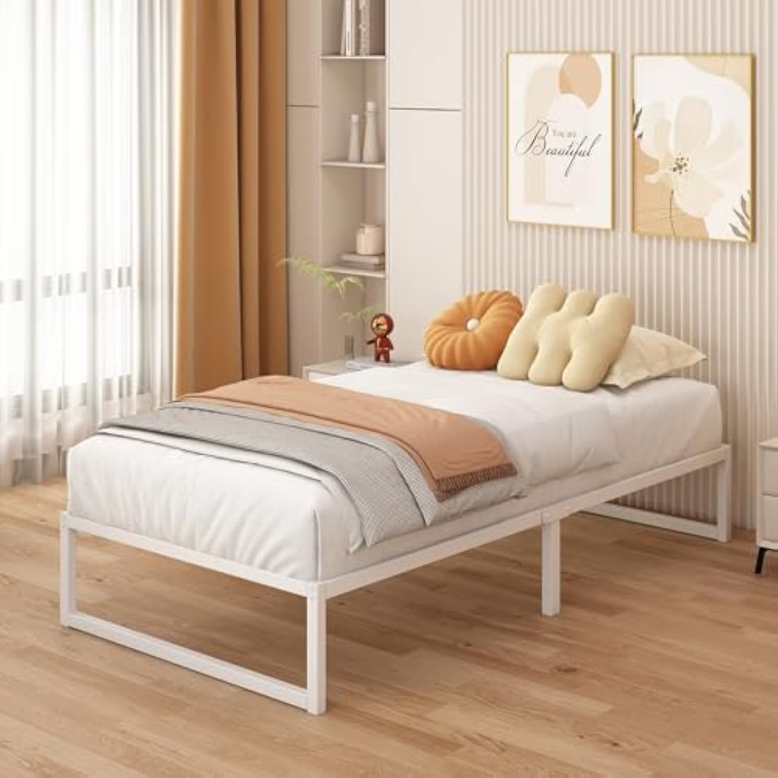Yicensen Single Bed Frame 90x190 cm, Metal Bed Frame Single with Steel Slat Support, Easy Assembly, Noise Free, No Box Spring Needed, 30cm High, White