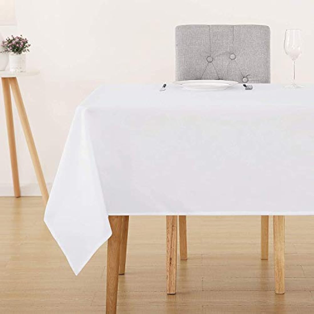 Deconovo Christmas Decorations Home Decorative Oxford Wipeable Tablecloth Rectangle Water Resistant Tablecloth for Patio Table 130x280cm(51x110in) White