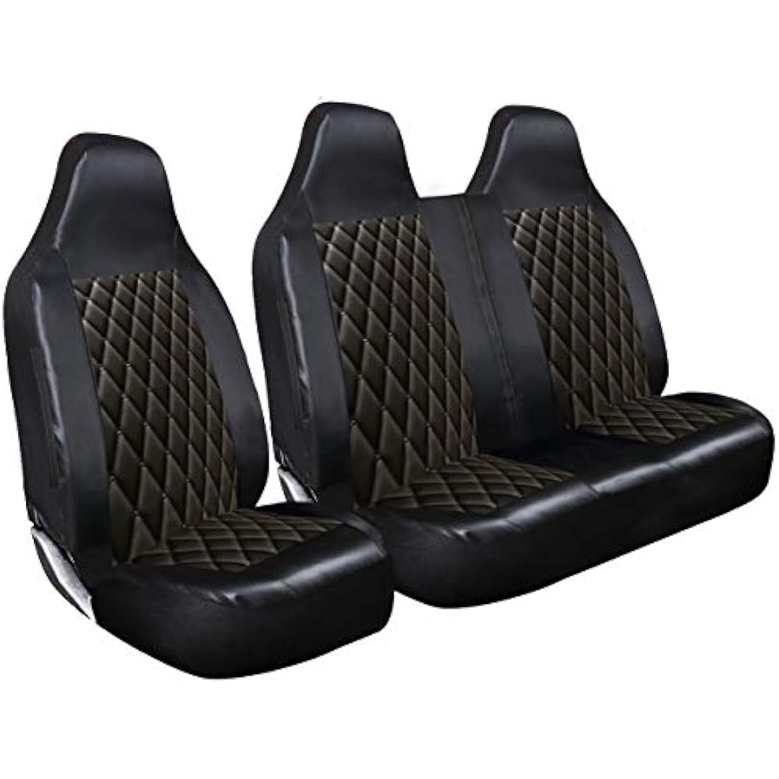 rhinos autostyling FOR RENAULT TRAFIC ALL MODELS - Premium Luxury Van Seat Covers Single Drivers And Double Passengers Seat Covers - 2 + 1 - Black Quilted Diamond Leather