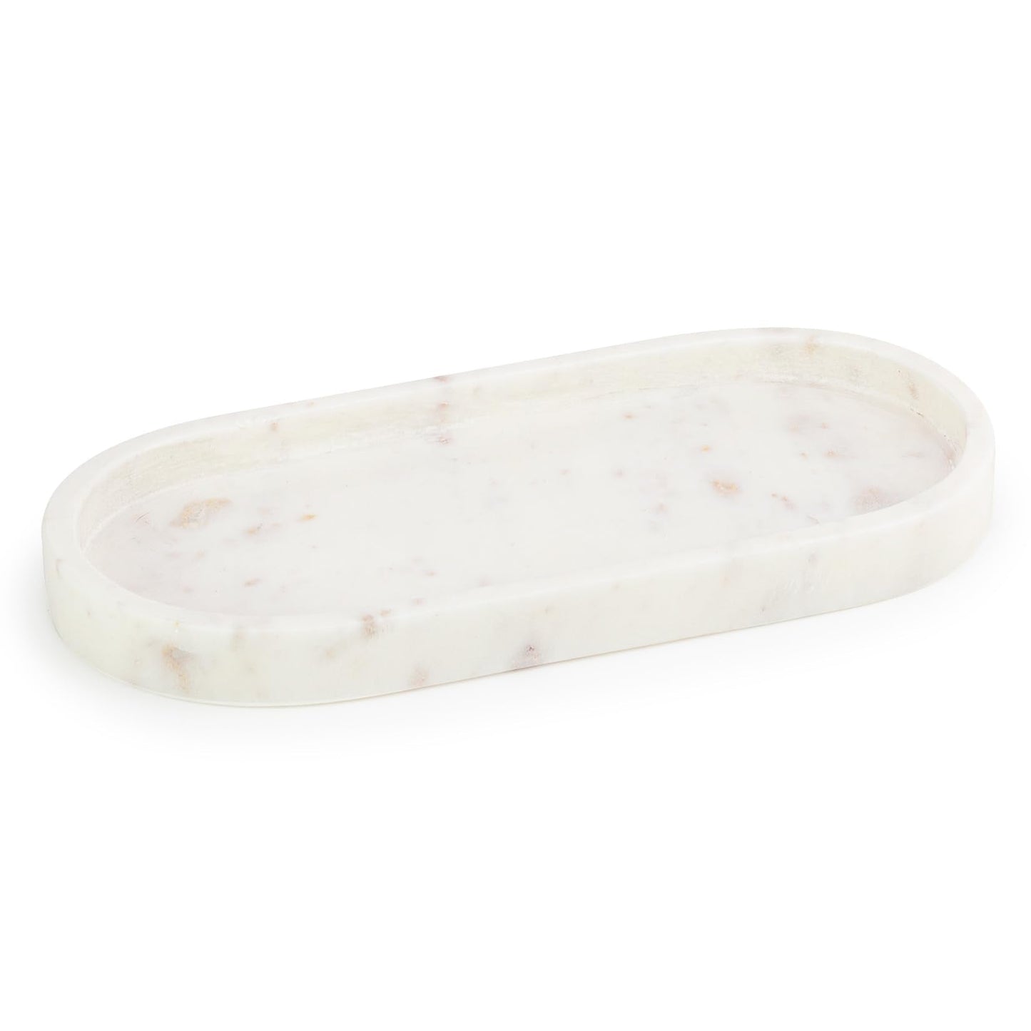 EHC Natural Marble Bathroom Vanity Tray - Oval, White, 25 x 11.5 x 2 cm - Countertop Sink Storage Tray Organiser for Cosmetic, Perfume, Home Decor