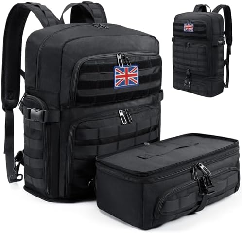 BERTASCHE Lunch Backpack for Men, Laptop Backpack with Insulated Cooler Box, Work Bag for Office, Travel, Uni, Hiking, Tactical, Molle, Black