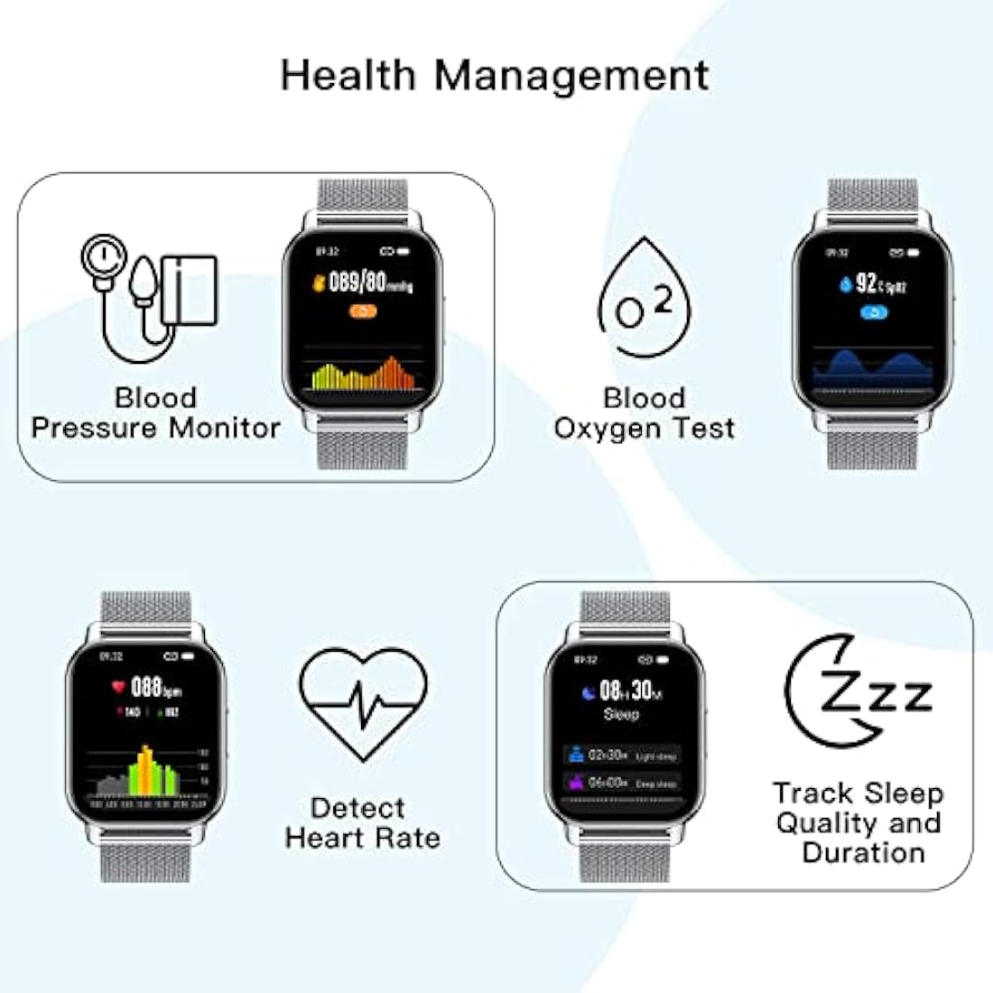 Popglory Smart Watch for Women Men Answer/Make Calls, 1.85" Smartwatch 44mm 2 Straps & Split Screen, 100+ Sports Fitness Watch with Blood Pressure/Oxygen/Heart Rate Monitor for iOS and Android