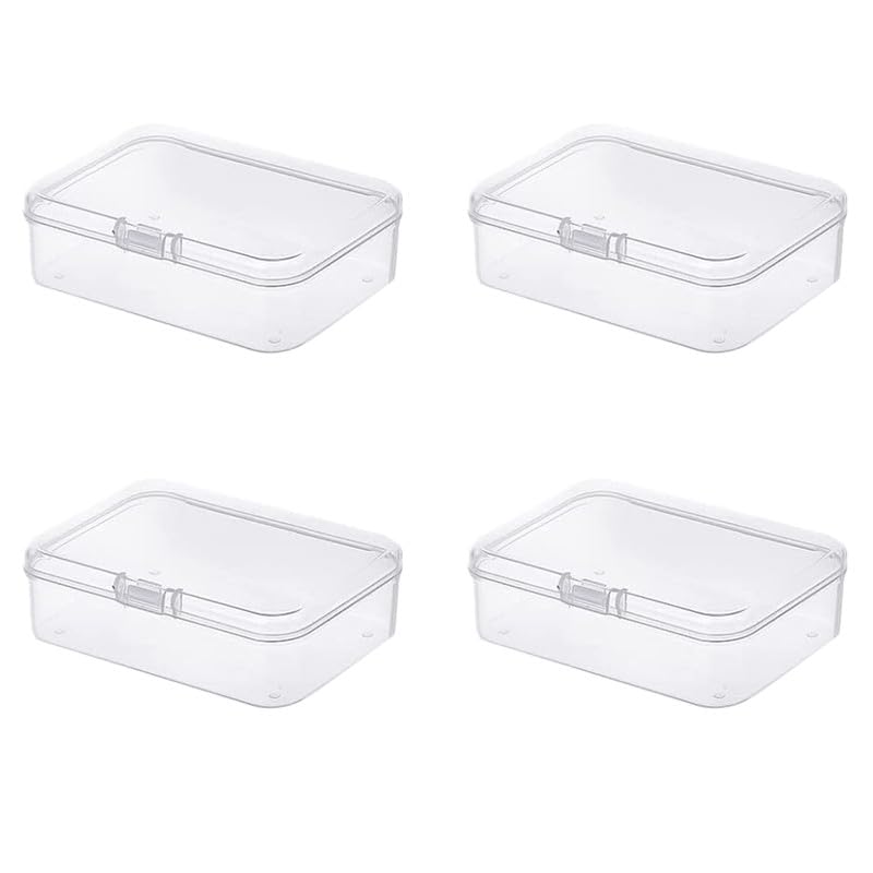Globellapro 4PCS Square Transparent Plastic Organize,Small Storage Box with Lids,Empty Mini Clear Plastic Storage Containers Box Case for Small