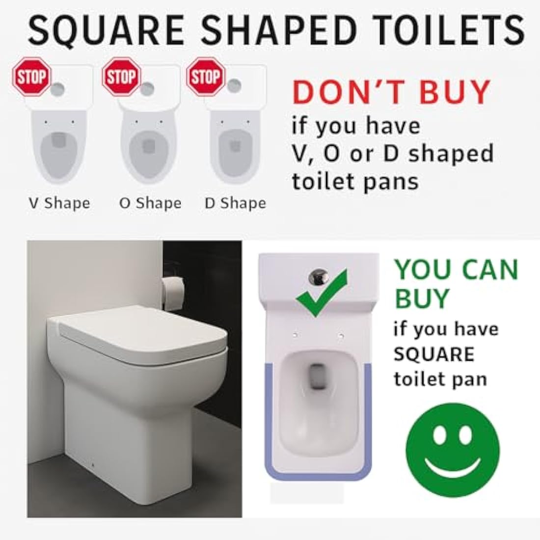 Mass Dynamic Square Toilet Seat- with Soft Close & Quick Release for Easy Cleaning, Universal Toilet Seat for Square Shaped Toilet Pans, Top Fixing Easy Installation (40.0cm L x 36cm W), White