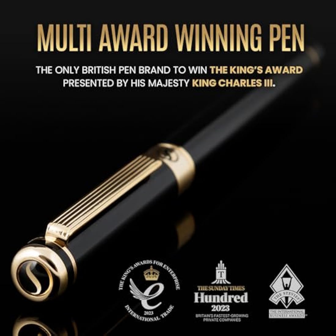 Scriveiner Black Lacquer Fountain Pen Stunning Pen, Real Gold Plating, Schmidt Gilded Nib (Extra Fine), Best Pen Gift Set for Men & Women, Professional, Executive, Office, Nice Pens