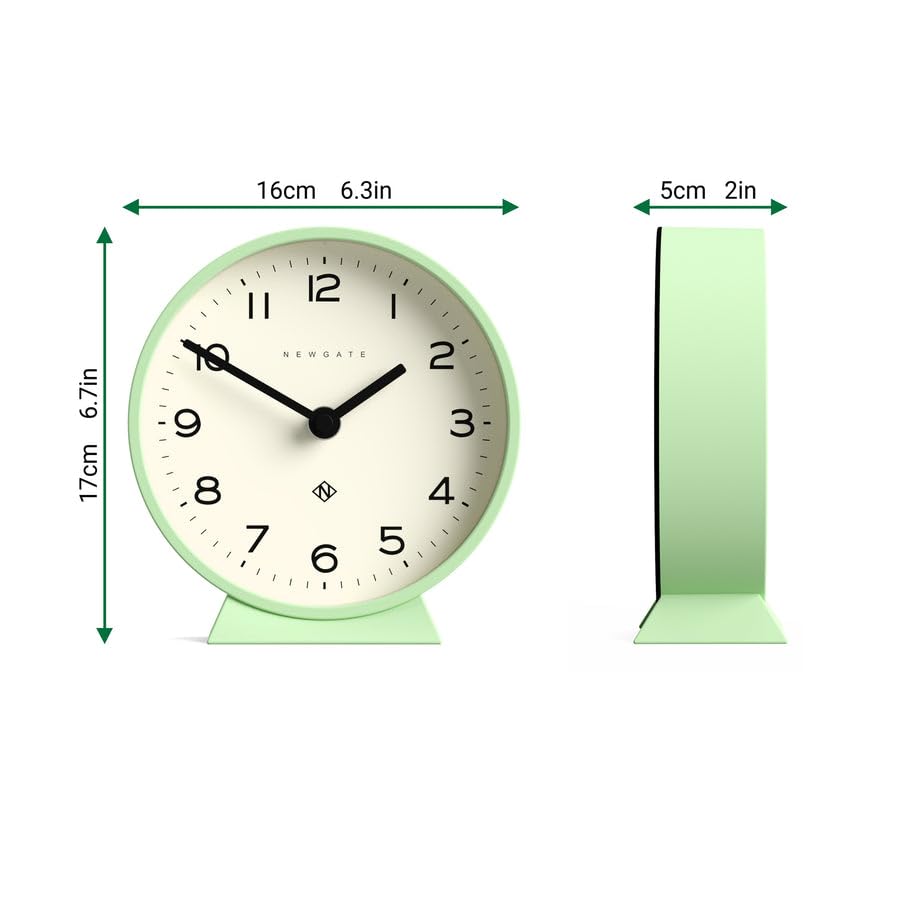 NEWGATE M Mantel Silent Sweep Mantel Clock - 'No Tick' - Minimalist Dial - (Neo Mint)