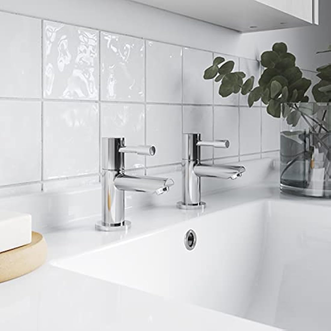 Nuie FJ318 Series Two ǀ Modern Bathroom Round Mono Basin Mixer Tap with Push Button Waste, 52 x 150 x 131mm, Chrome
