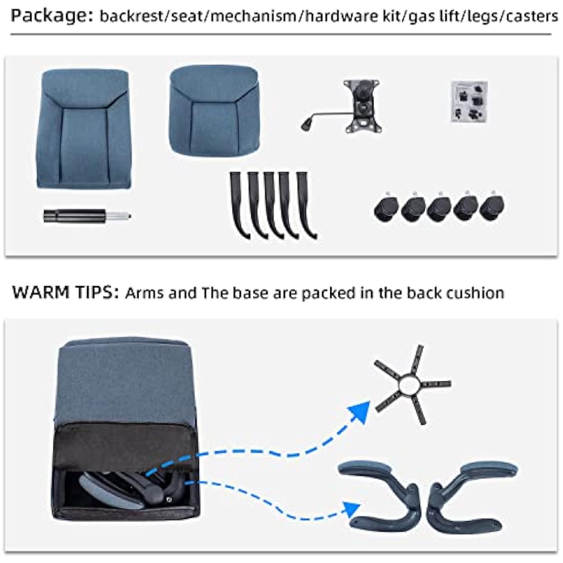 MZLEE Executive Office Chair, Ergonomic Computer Desk Chair Swivel Work Chair with Flip-up Armrest, Adjustable Height, Comfortable for Office Home (Navy Blue)