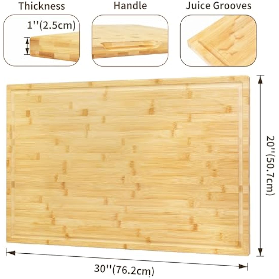 Utoplike Extra Large Bamboo Cutting Board(76.2 x 50.7 x 2.5 cm), XXXL Wooden Chopping Boards for Kitchen, Big Butcher Block Board with Handle and Juice Grooves