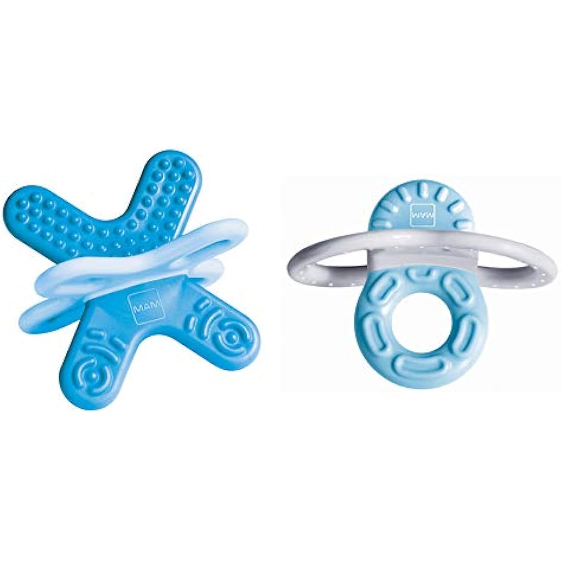 MAM Blue Teether Set - Bite & Relax with Phase 1 & 2 Teething Rings, Extra Small & Light, Easy to Sterilize, Ideal for On-the-Go, Ages 2+ Months