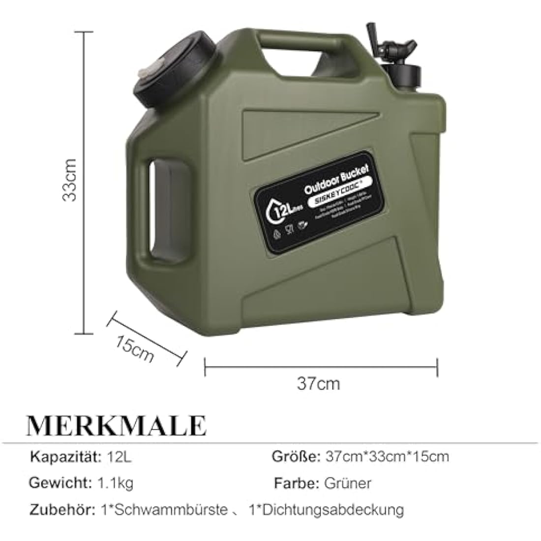 SISKEYCOOC 12L Portable Water Canister with Tap, BPA-Free Water Container, Green Water Tank, Water Spout, Multifunctional Water Container for Camping, Outdoor, Emergency Transport