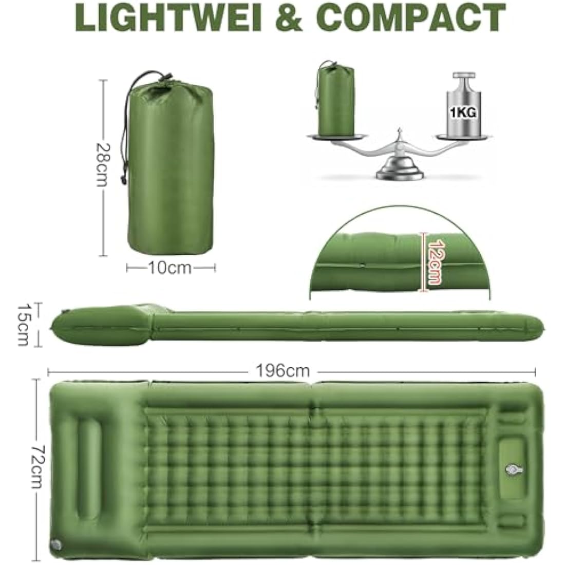 NexusNurture Camping Mat, 12CM Thicken Self Inflating Camping Mat with Built-in Pump & Pillow, Ultralight Mattress Sleeping Mat, Waterproof Camping Bed for Backpacking, Hiking, Camping and Beach