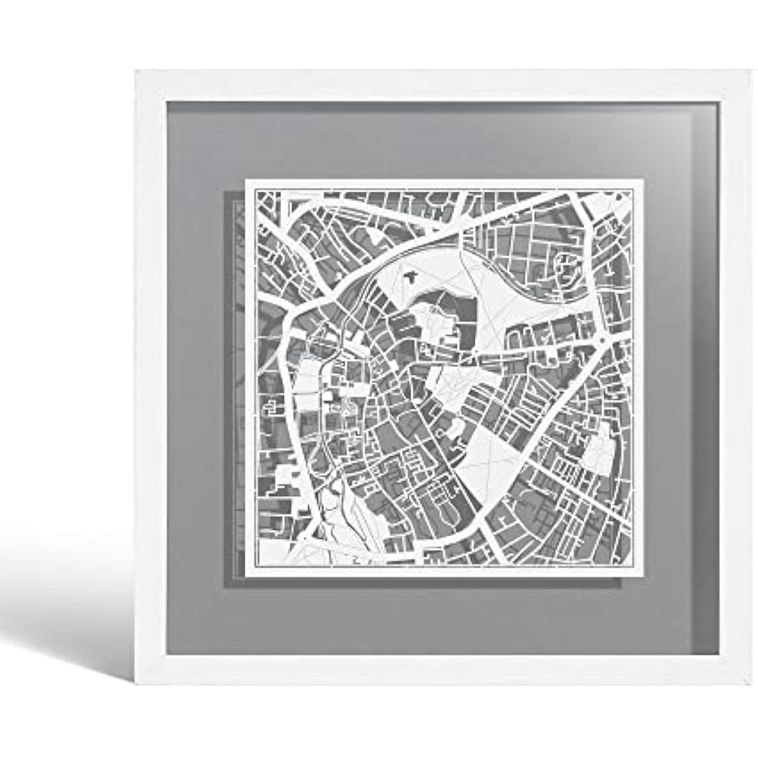 O3 DESIGN STUDIO Cambridge Paper Cut Map framed, White map, White frame, 9x9 inches, Gift Boxed, 4 background color, self-changing, Paper Art
