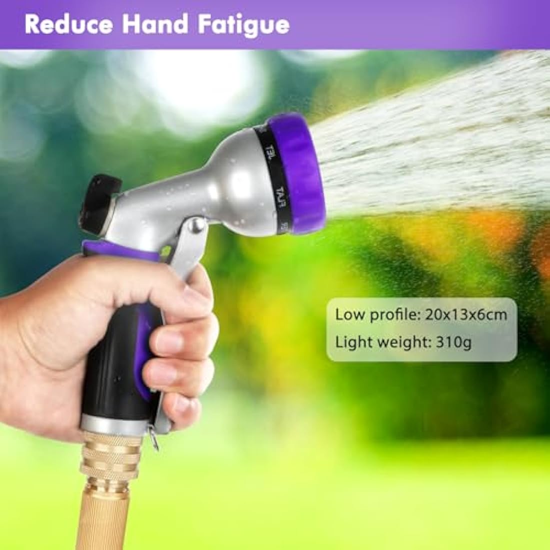RESTMO Hose Pipe Spray Gun, Heavy Duty Garden Hose Spray Gun, High Pressure Hose Nozzle, Metal Hand Sprayer with 7 Patterns and Water Flow Control, Ideal to Water Plant & Lawn, Wash Car & Pet, Purple