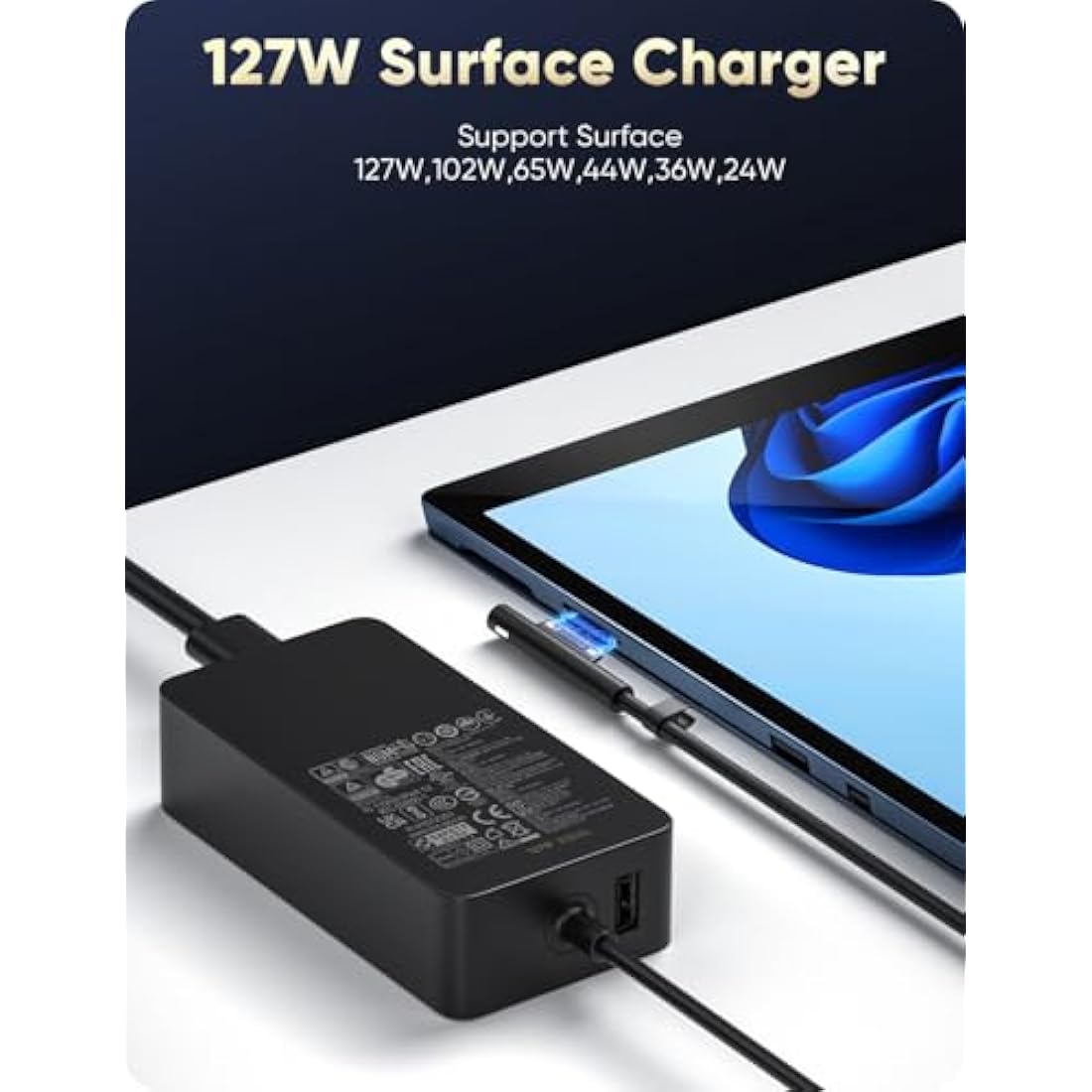 Surface Pro Charger, 127W Microsoft Surface Charger for Surface Book 3/2/1, Surface Laptop Studio 2/1, Surface Pro 11/10/9/8/7/6/5/4, Surface Laptop 7/6/5/4/3, Surface Go/Tablet,Surface Laptop Charger
