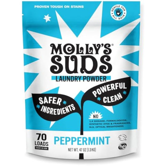 Molly's Suds Original Laundry Detergent Powder - Natural Washing Powder, Earth Derived Powder Detergent, Non-Liquid & Organic Washing Detergent, Sensitive Skin Laundry Detergent - 70 Loads, Peppermint