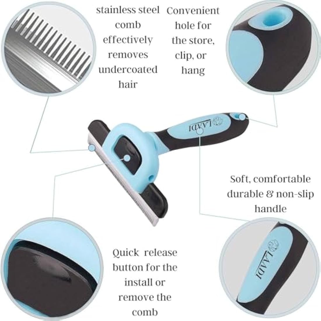 Laadi Deshedding Tool for Dogs and Cats - Reduces Shedding by Up to 95% in Less Than 10 Minutes—best Choice for Grooming and Deshedding Your Lovely Pets. Dog Cat Horse Rabbit Brush.
