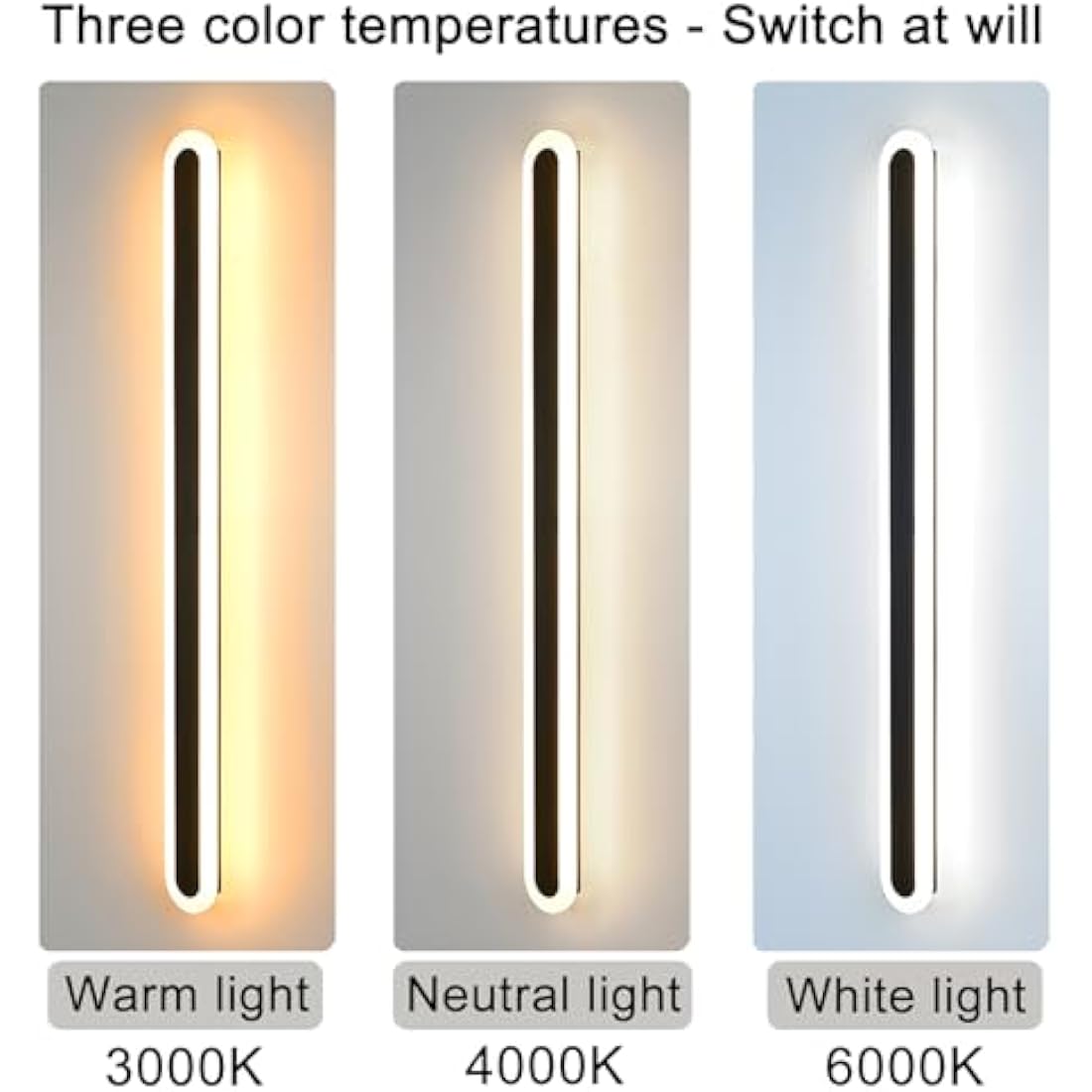 ZTWLEED Long Wall lamp,44W LED Wall Light Interior,120CM Tricolor Lighting Mode RA≥80 Living Room lamp,Black Wall Light for Living Room,Bedroom,Stairs,Hallway,AV220V