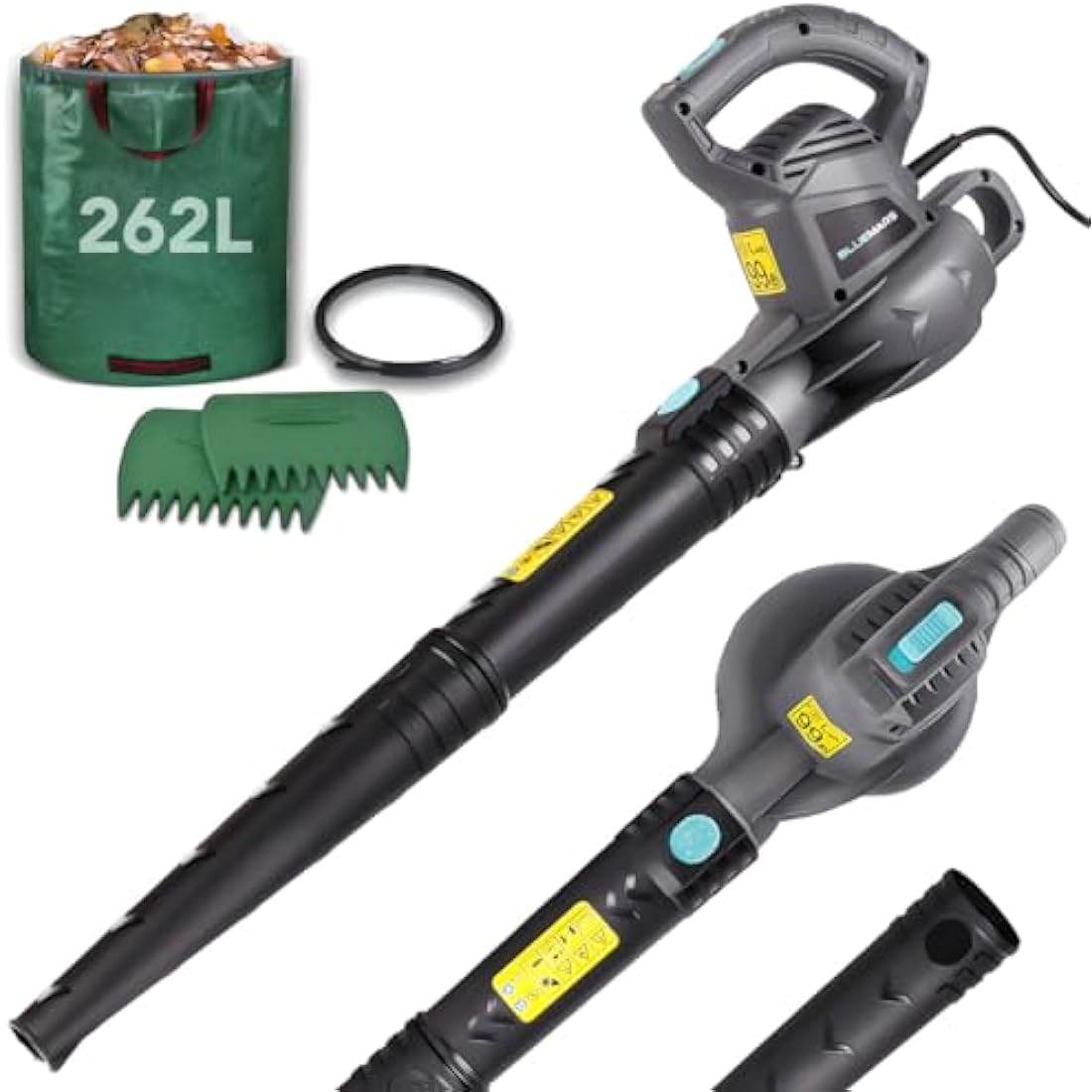 Leaf Blower Set by Bluemars - Powerful 3000W, 8m Corded Garden Blower with Garden Leaf Grabbers & Heavy Duty Garden Waste Bags with Handles (262L)