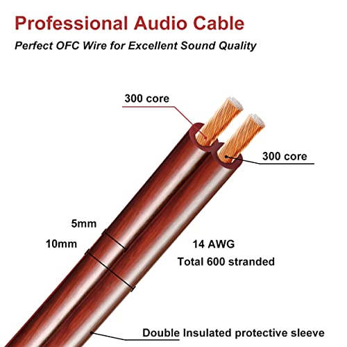 WOWLED 2 Pack High-end Pure Copper HIFI OFC Speaker Wire Cable with Banana Plug, 4m Gold-Plated Banana Tip Plugs Male to Male 600 Strand 14 AWG Audio Speaker HIFI System Home Theater 13.12FT