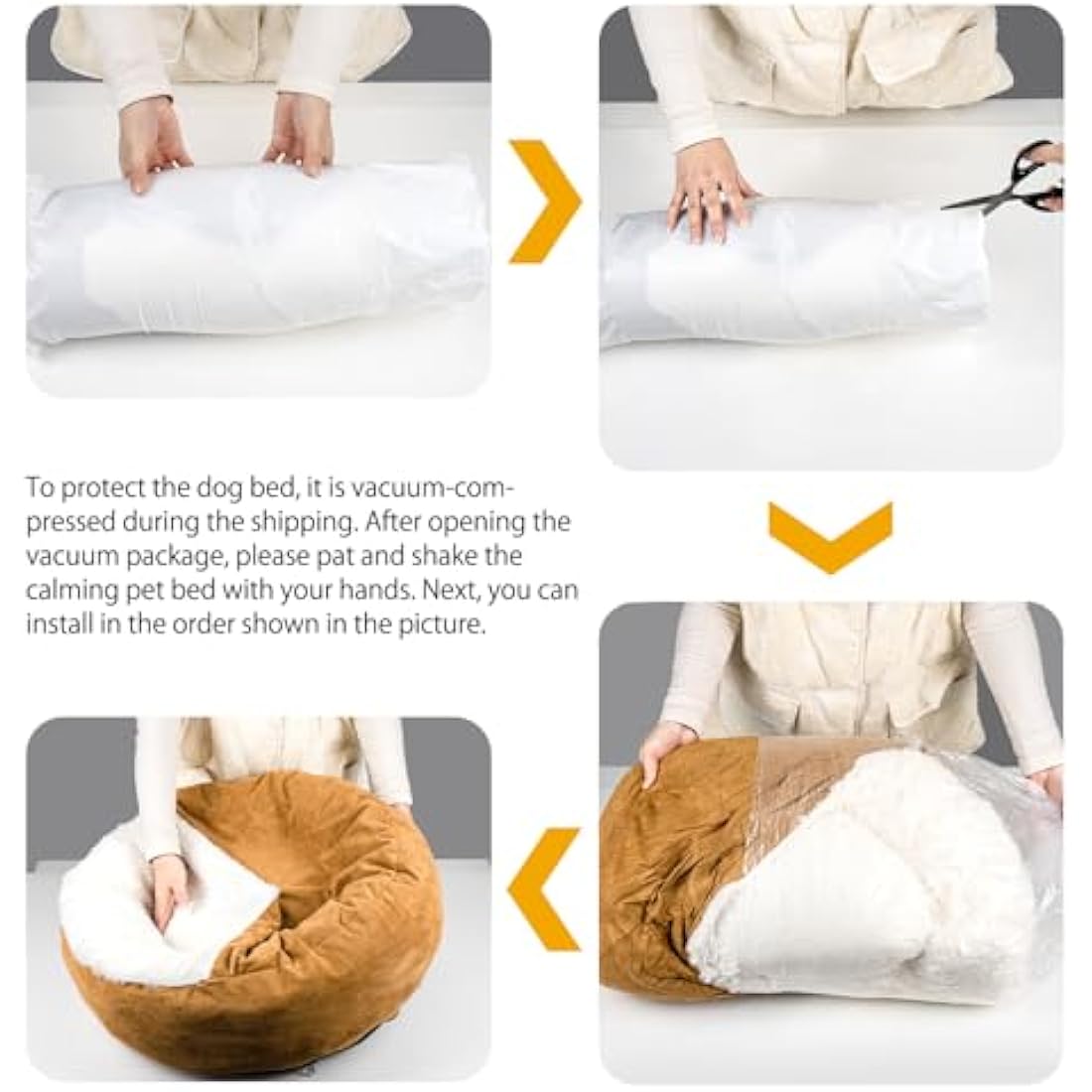 MICOOYO Hooded Dog Bed Large， Cozy Donut Dog Blanket Bed for Doggie, Claming Pet Caved Bed for Cats Puppies (Large, Wheat)