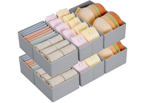 DIMJ Sock Drawer Organisers, Underwear Storage, Tie Organiser 8 Pack, Grey