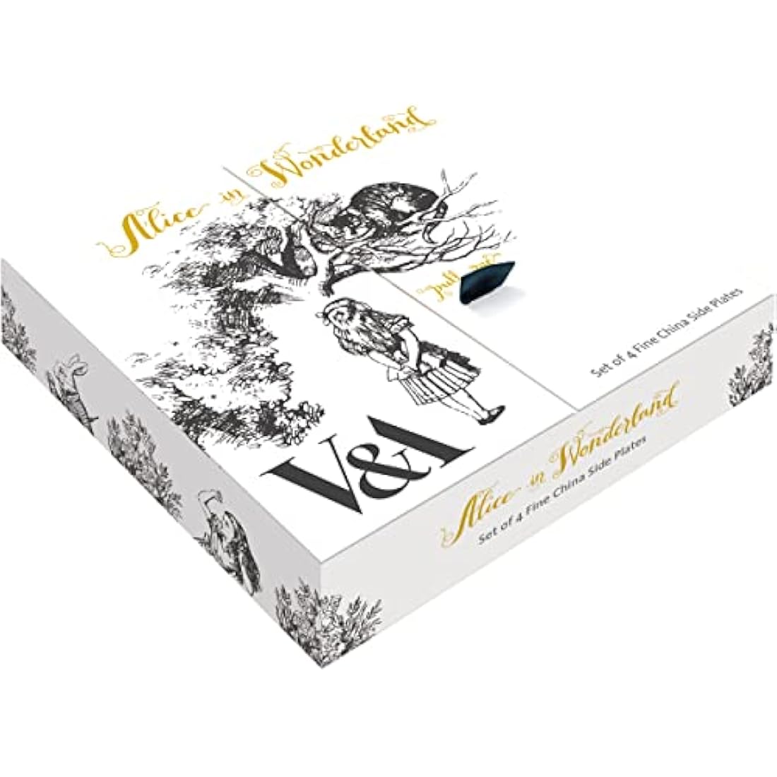 V&A Alice in Wonderland Side Plates, for Dinner, Afternoon Tea or Breakfast, Fine China, 20.5 cm (8"), Set of 4, White