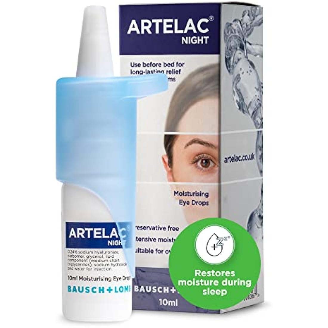 Artelac Night Eye Drops, Symptom Relief for Tired, Dry, Stressed, Gritty, Burning and Tearing Eyes, Preservative Free and Restores Moisture During Sleep, 10ml