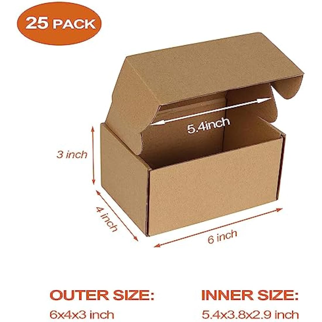 RLAVBL 25 Pack 153x102x76 mm (6x4x3 in) Shipping Boxes Small Brown Corrugated Cardboard Box for Packing Mailing