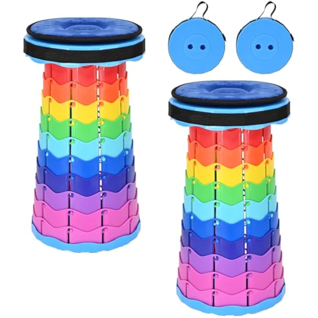 FXKS 2 Pack Portable Telescop Stool with Cushion,Retractable Folding Stool Max Load Capacity 400lbs, Lightweight Collapsible Stools for Fishing Camping Hiking Outdoor BBQ -Rainbow