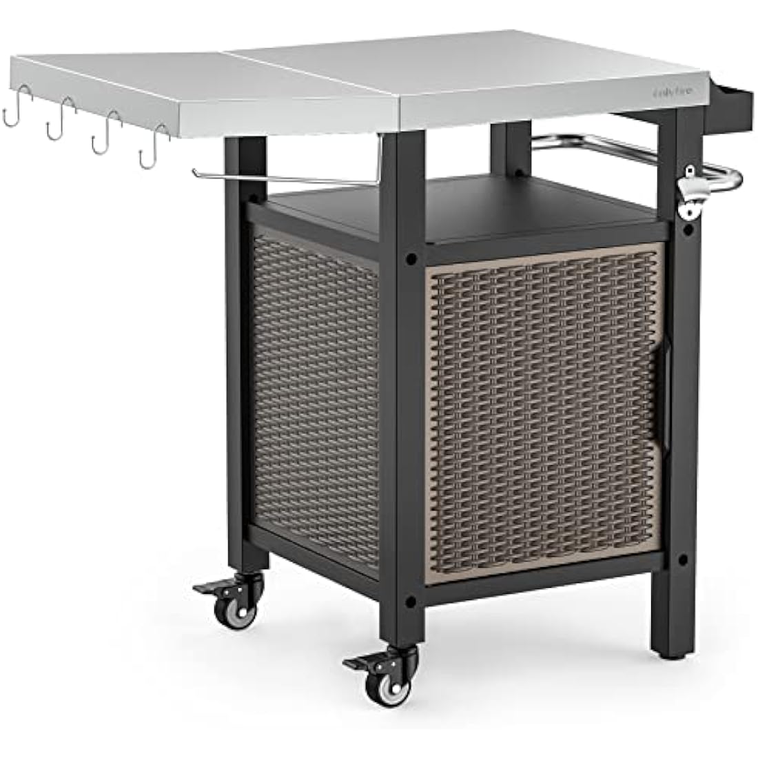 Onlyfire BBQ Storage Cart Table,Garden Serving Trolley Table With Seasoning box and Closed Storage Space,for Outdoor Grilling and Cooking
