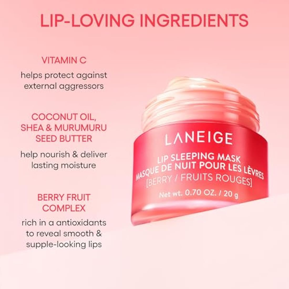 LANEIGE Lip Sleeping Mask, Grapefruit: Nourishing Overnight Lip Treatment with Vitamin C, Shea & Murumuru Butter for Hydrating Dry, Flaky Lips