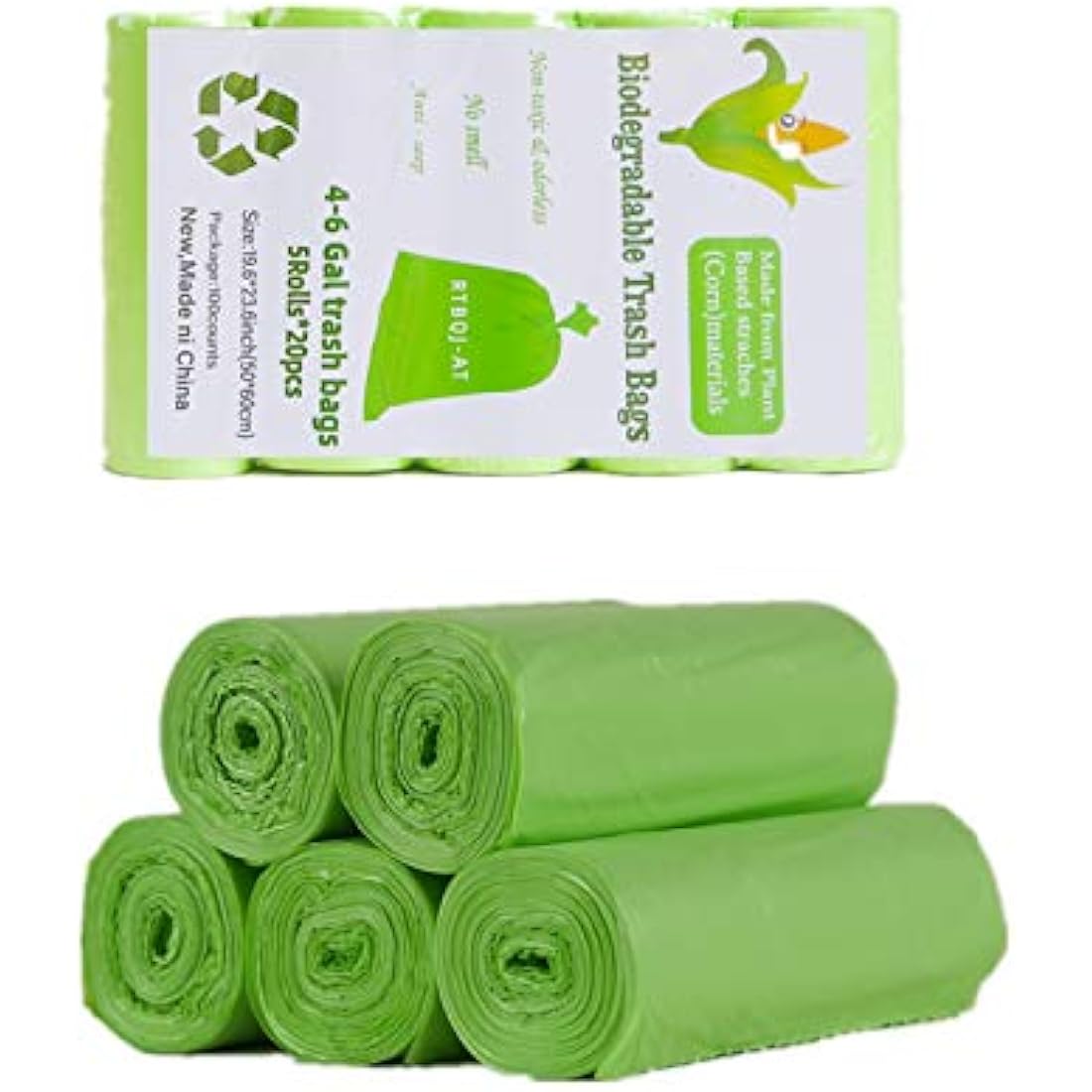 RTBQJ-AT 100% Biodegradable Bin Liners, 20L 100 Bags Biodegradable Food Waste Bags, Super Sturdy Bin Bags