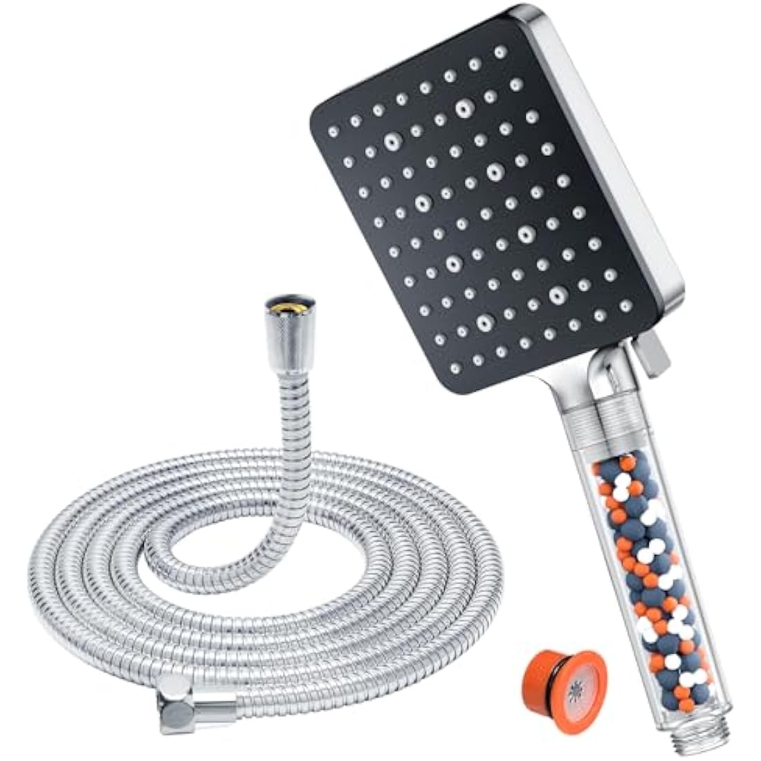Shower Head and Hose 1.6M with Filter - YEAUPE PRO Square High Pressure Bathroom Shower Heads 6 Jet Modes,Large Powerful Flow Rain Showerhead for Low Pressure Hard Water Filter Shower Head