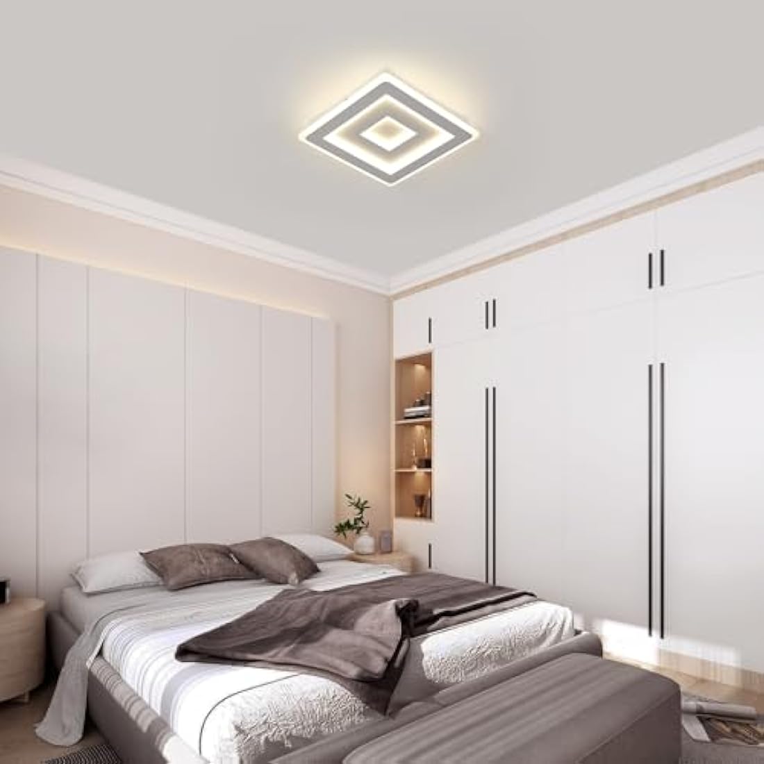 Comely Modern Square LED Ceiling Light, 52W 5850LM Acrylic LED Ceiling Lamp, White Chandelier for Bedroom, Living Room Natural Light 4500K, 40cm