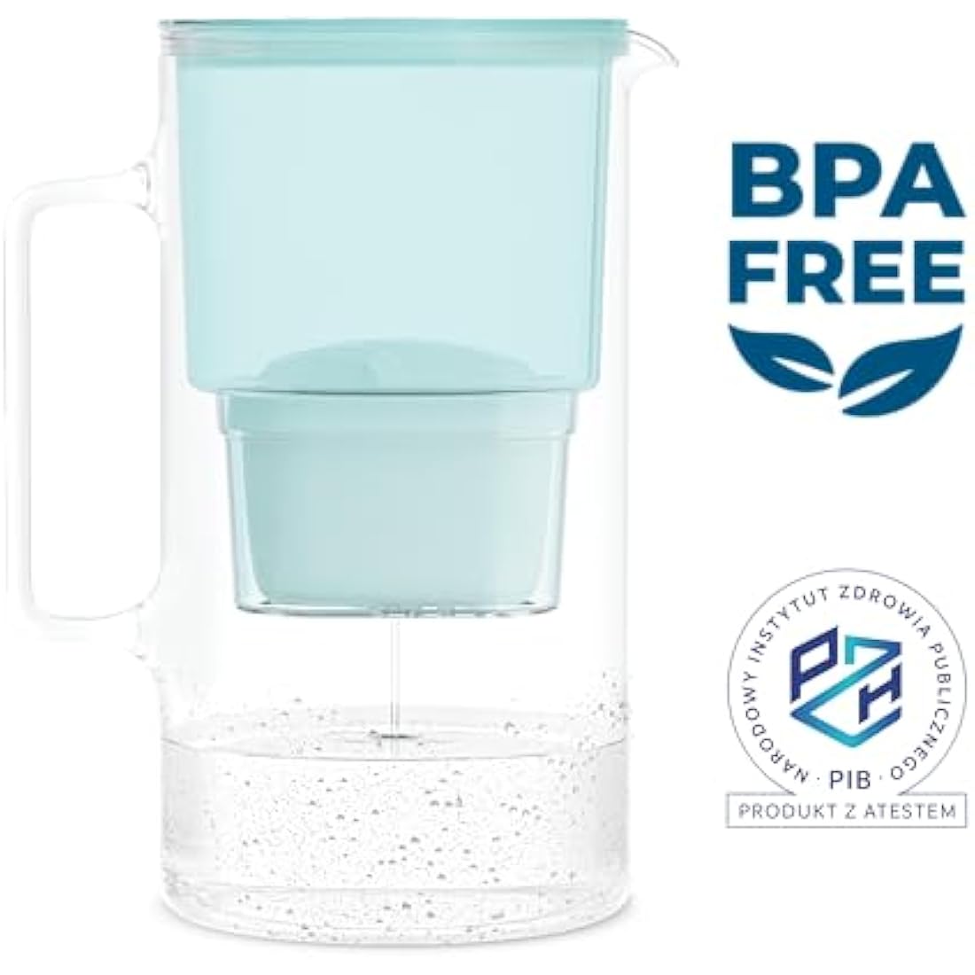 Wessper Glass Water Filter Jug + 1 Water Filter Cartridge | Replacement for Dafi Unimax Aquaphor A5 BRITA Maxtra+ Philips AWP212/10 Filter | 3 Litre | Mint