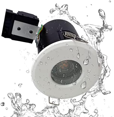 4XSweier 90 Minute Fire Rated LED Downlights, IP65 Waterproof Bathroom Ceiling Spotlight,230V GU10 Downlight （Bulb not Included） (White, Set of 4)