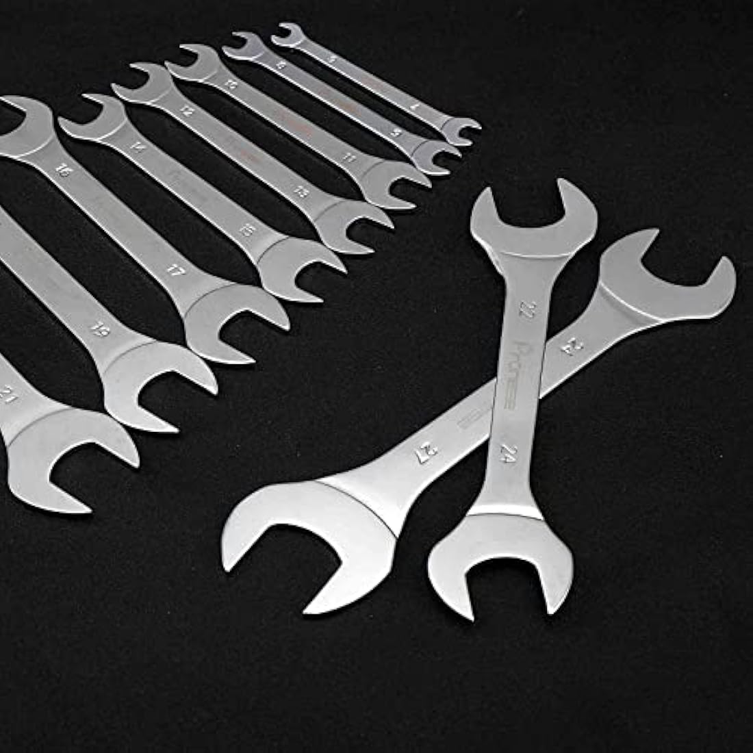 Pronese 10 Pack Super-Thin Open End Wrench Set,Carbon Steel with Mirror Polish,Metric,Including 6~27mm, Placed in A Rolling Pouch