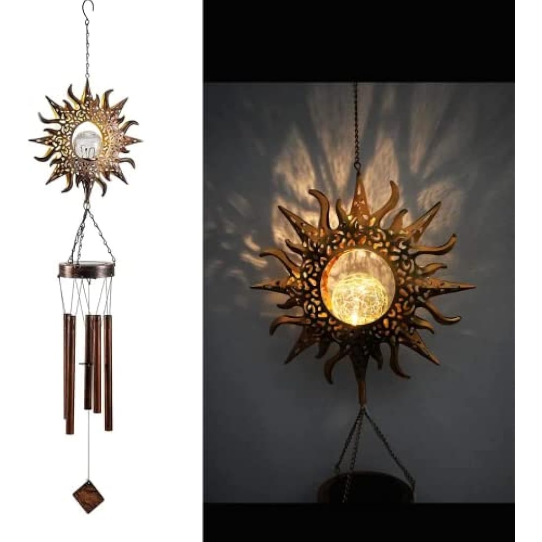 lifemet Wind Chimes Solar Lights - Powered LED Sun Night lights outdoor Garden Waterproof Metal Windbell Chime Light Lamp for Patio Deck Lawns Yard Patio