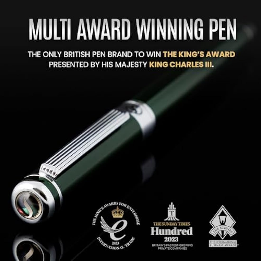 Scriveiner Fountain Pen - Very Dark British Racing Green, Stunning Luxury Pen, Chrome Finish, Schmidt Nib (Fine), Best Pen Gift Set for Men & Women, Professional, Executive, Office, Nice Pens