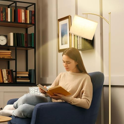 Aooshine Floor Lamps for Living Room with 3 Color Temperatures, Adjustable Tall Standing Lamp with Off White Shade and Gold lamp Hole(Bulb Included)