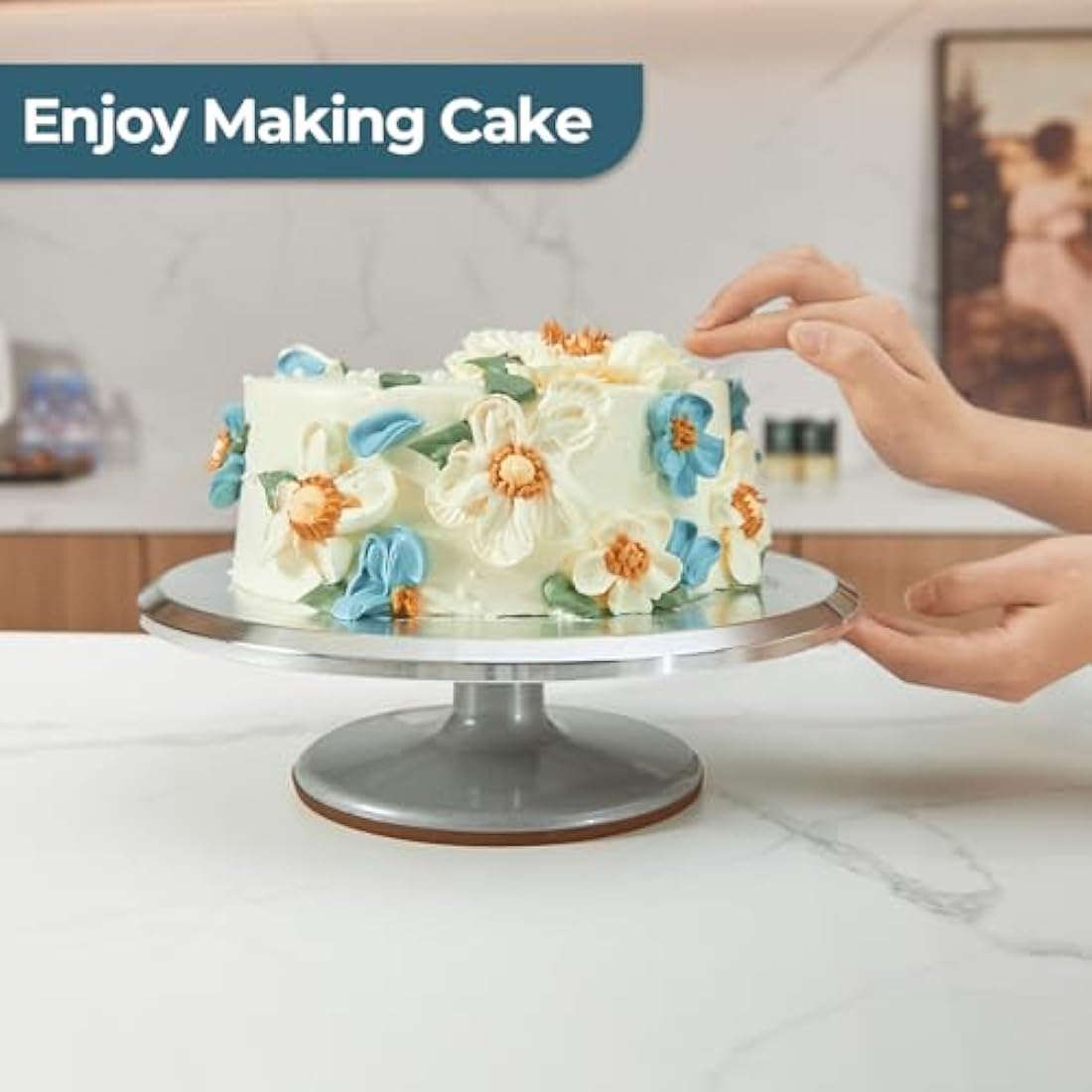 Ohuhu Cake Turntable, 12 Inch Cake Decorating Turntable, Aluminium Alloy Cake Rotating Stand, Cake Turn Table for Baking Cake Decoration, Gift for Baking Enthusiast