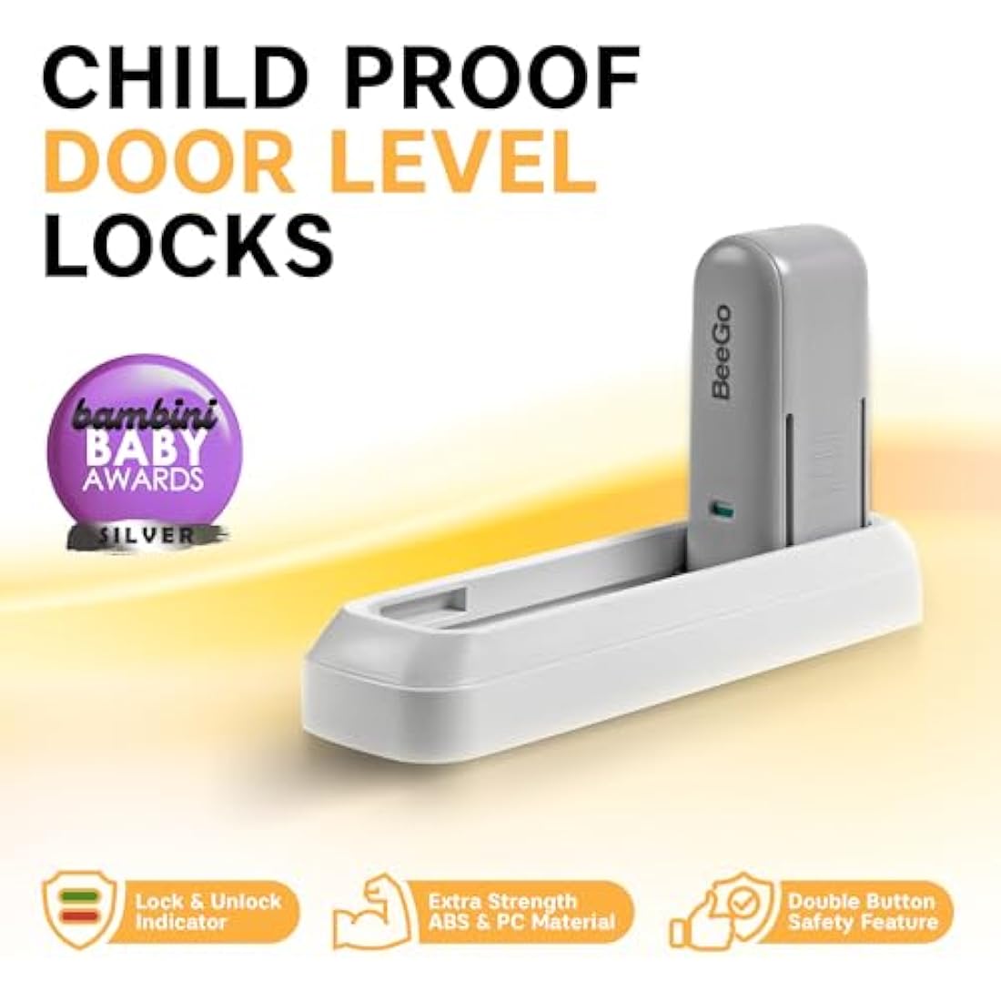 BeeGo® Door Lever Locks (2 Pack) – Stick On Door Lock Without Drilling | Door Security with Adhesive for Home, Bedroom, & Kitchen